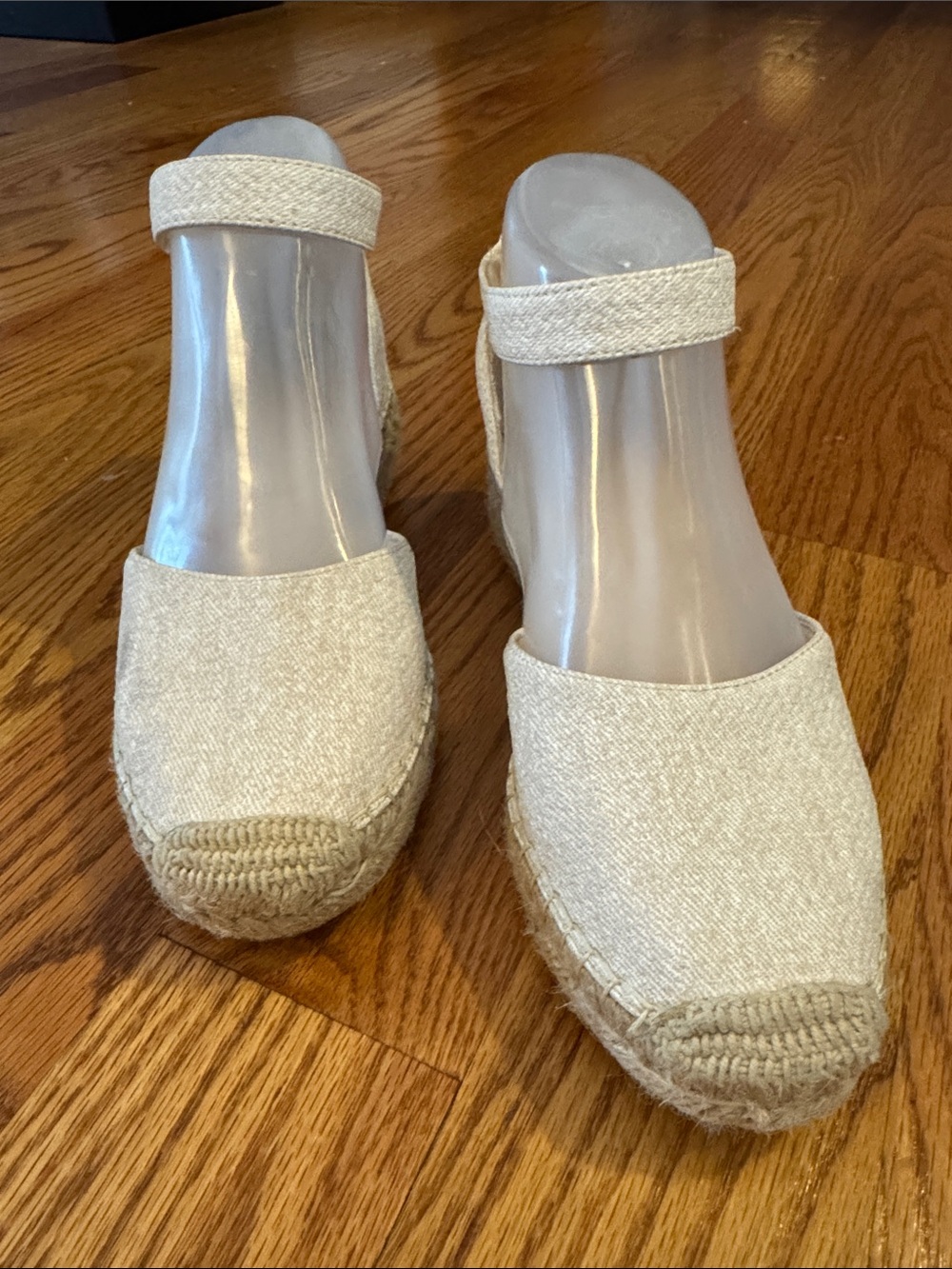 SOUL Naturalizer Neutral Canvas Espadrille Wedge Sandals with Ankle Strap